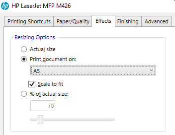 HP LaserJet Pro M426fdn printing A4 document A5 – onezeronull.com
